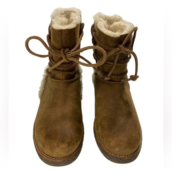 UGG Luisa Chocolate Brown Leather Lace Up Boots  Water-Resistant Size 5.5 - Picture 6 of 11